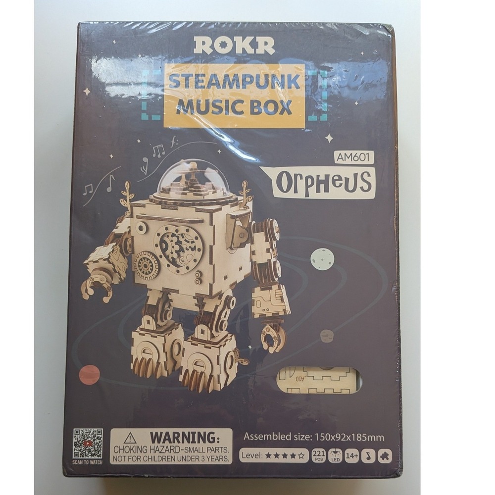 ROKR Orpheus Steampunk Music Box AM601 3D Wooden Puzzle Robot DIY Kit NEW